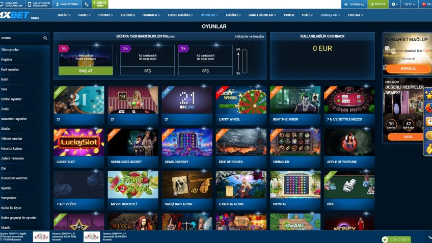1xbet oyunlar giriş bölümü