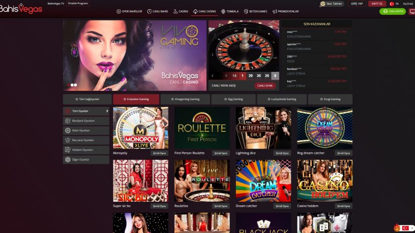 BahisVegas canlı casino lobisi