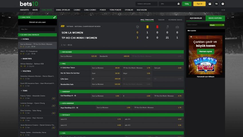Bets10 canlı bahis giriş bölümü