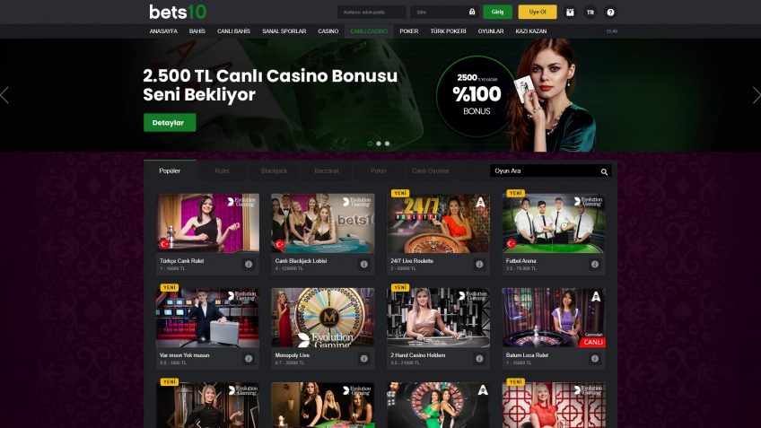 Bets10 canlı casino giriş lobisi