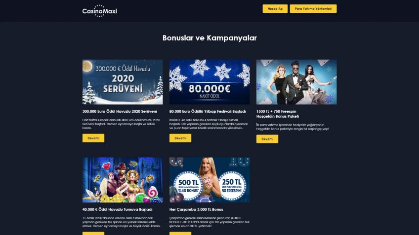Casinomaxi giriş bonusları ve kampanyaları