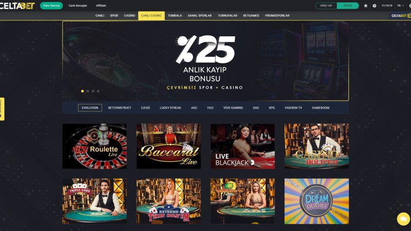 Celtabet canlı casino sayfası