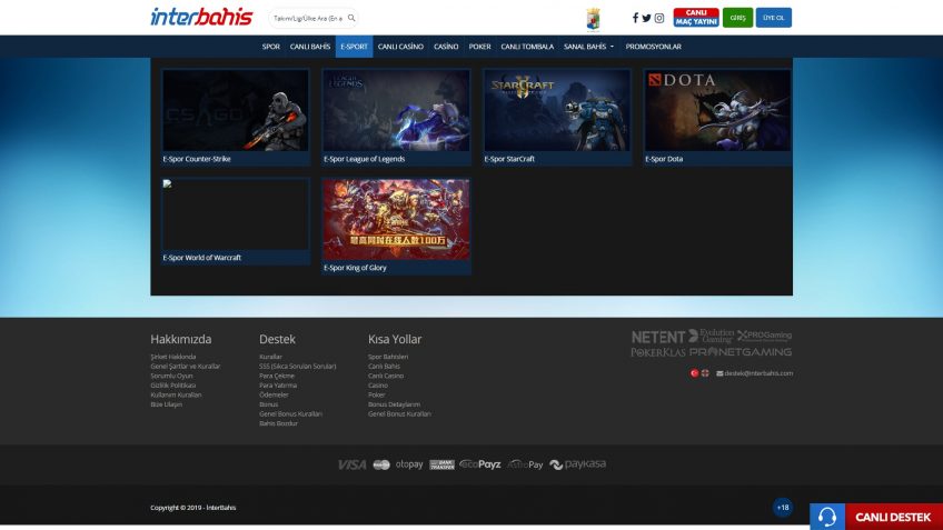 İnterbahis espor maçları ve bahisleri