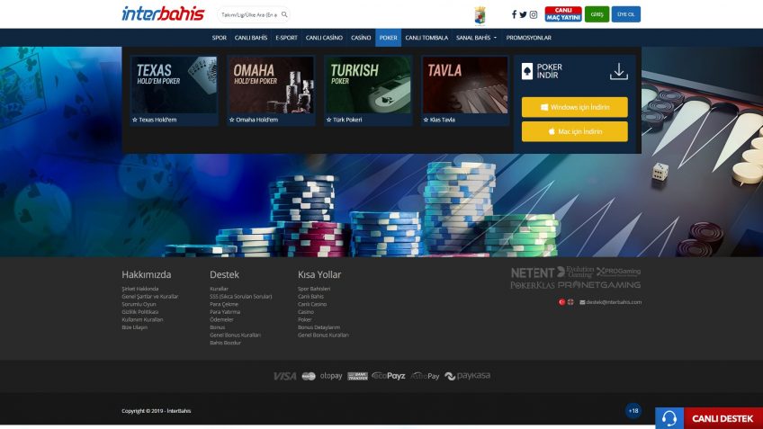 İnterbahis poker girişi