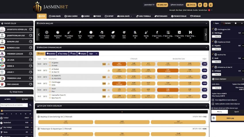Jasminbet spor bahisleri ve bahis oranları