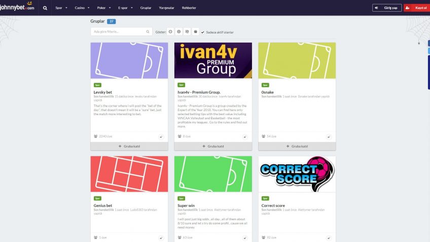 Johnnybet kullanıcı grupları