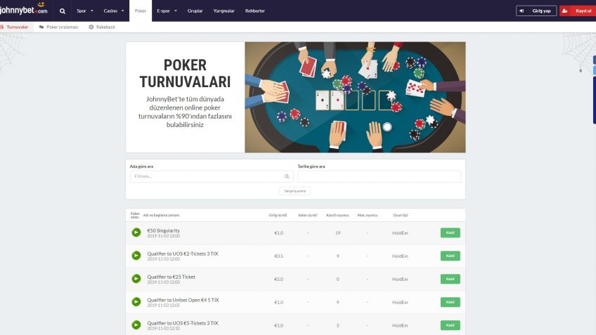 Johnnybet poker turnuvaları listesi