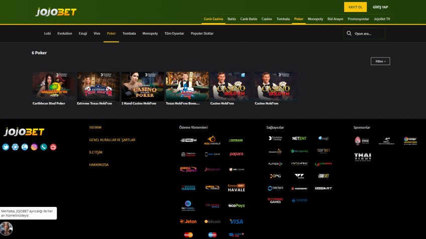 Jojobet poker oyunlarına giriş yap