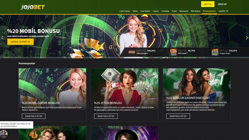 Jojobet promosyonları ve giriş bonusları