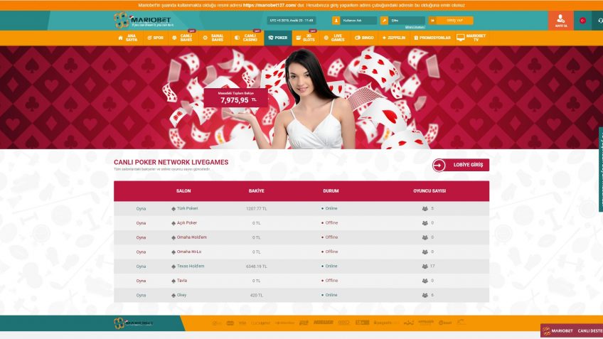 mariobet poker masaları
