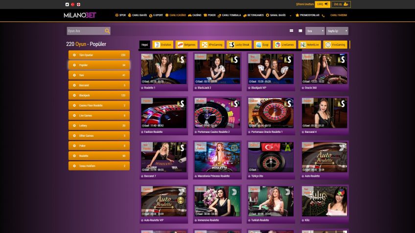 Milanobet canlı casino giriş masası