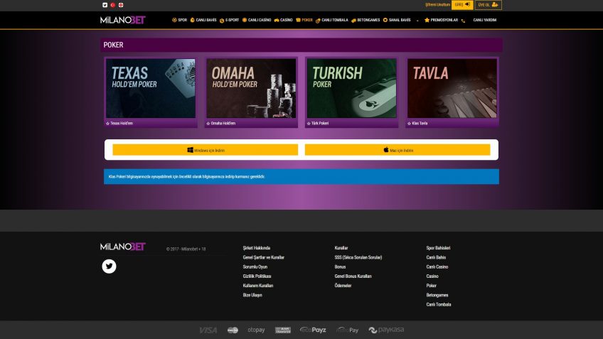 Milanobet poker giriş oyunları