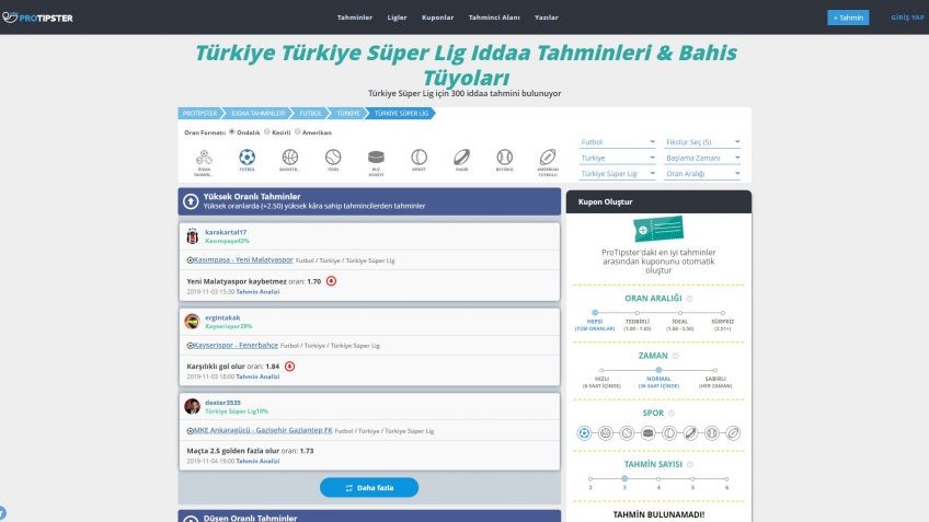 Protipster süper lig maç tahminleri