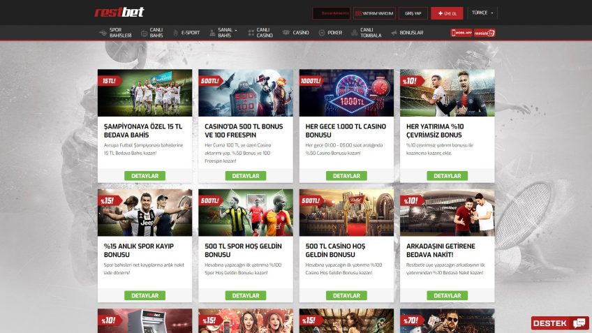 Restbet giriş bonusları & deneme bonusu