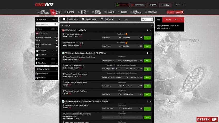 Restbet canlı bahis giriş oranları
