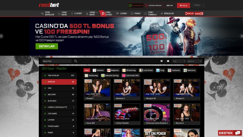 Restbet giriş canlı casino