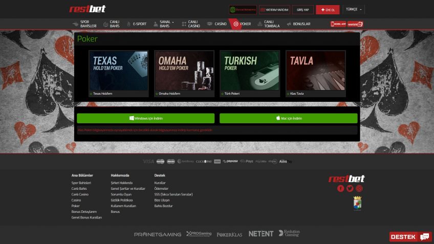 Restbet poker giriş seçenekleri