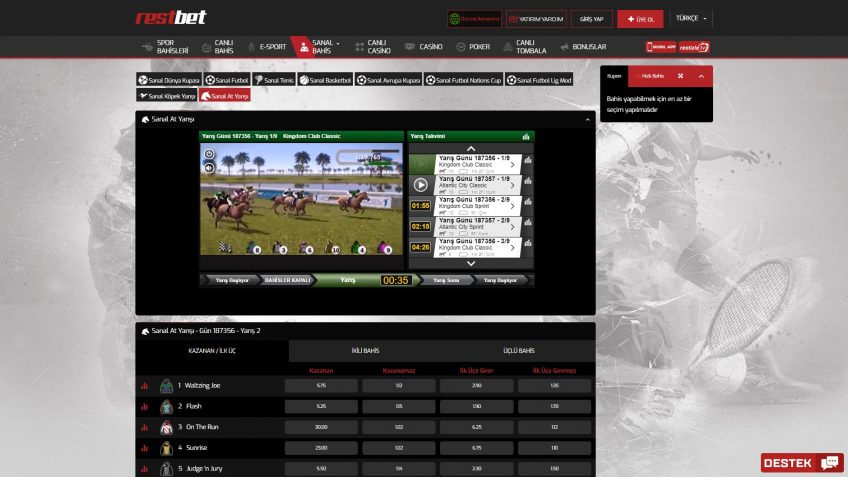 Restbet sanal bahis at yarışı