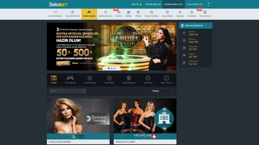 Sekabet canlı casino giriş lobisi