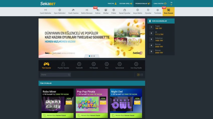 Sekabet kazı kazan kartlarına giriş bölümü