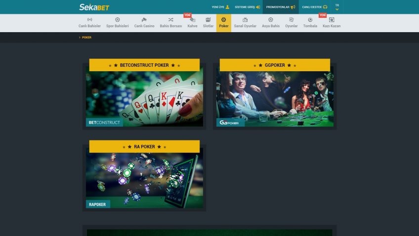 Sekabet poker giriş türleri