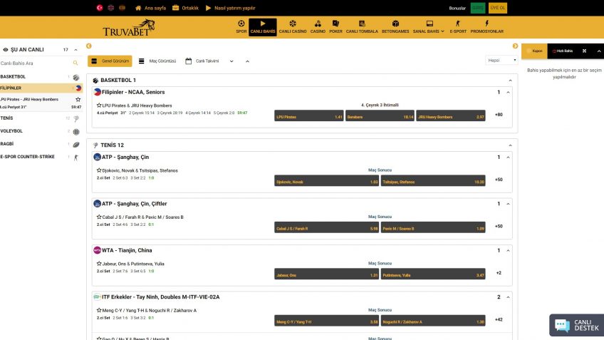 Truvabet canlı bahis giriş maçları