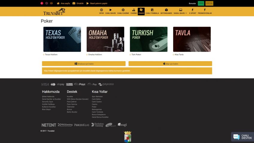 Truvabet poker giriş seçenekleri