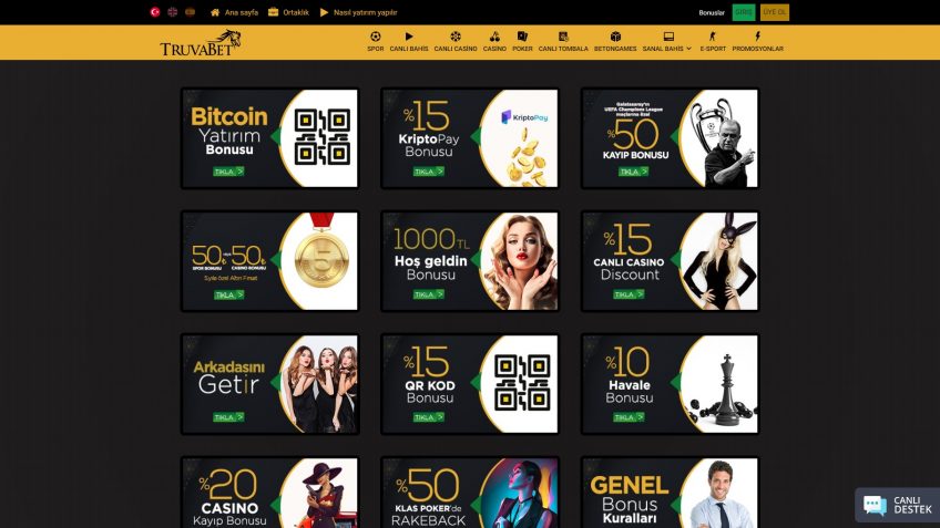 Truvabet giriş bonusları ve güncel promosyonları