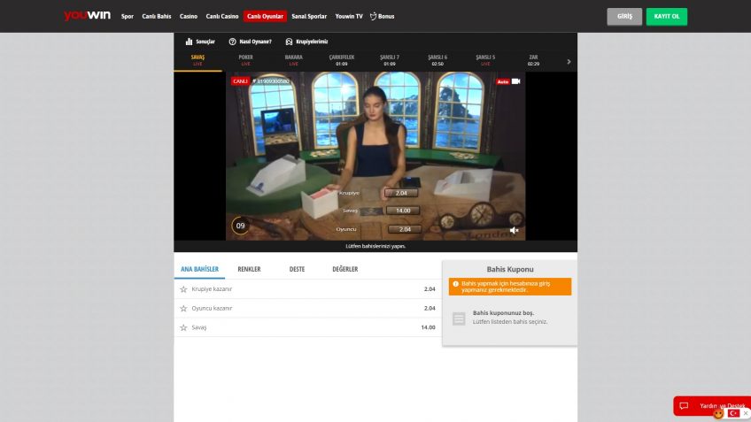 Youwin canlı oyunlar girişteki kurpiyer kız