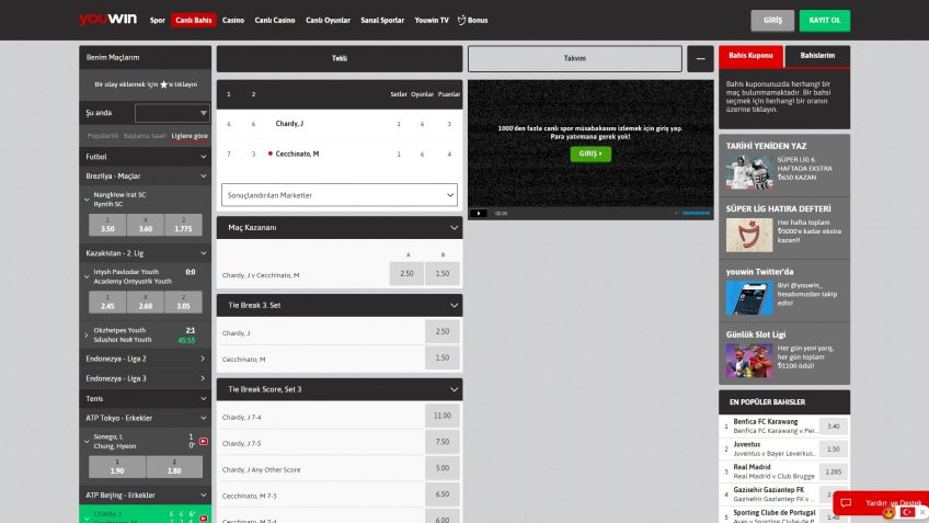 Youwin tv ile giriş yaptıktan sonra canlı maç izleyebilirsiniz